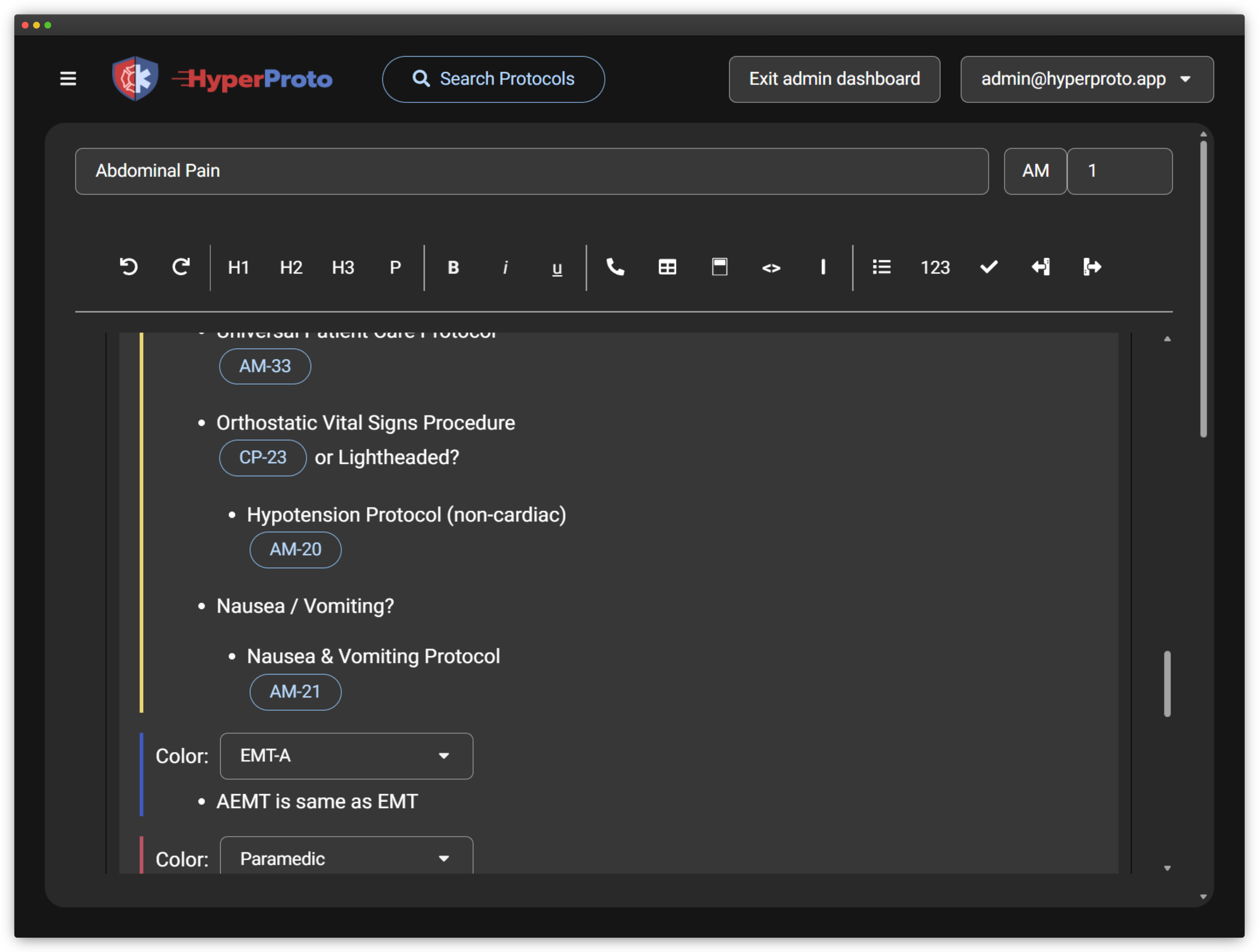 HyperProto protocol editor with rich text formatting