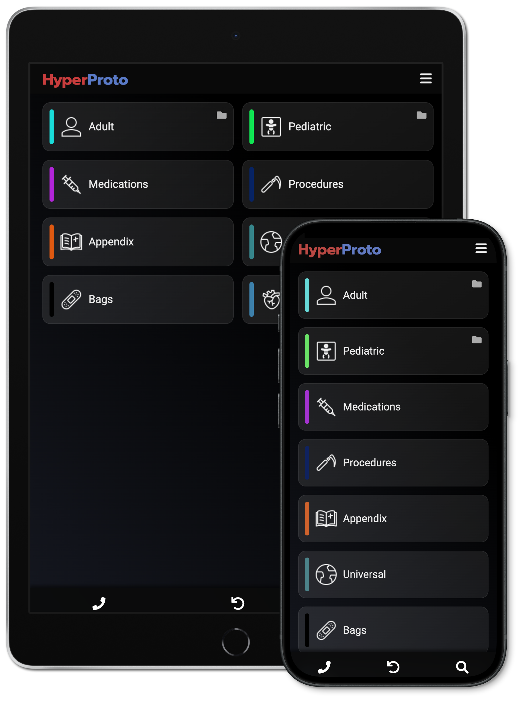 HyperProto app showing a medical protocol on a mobile device