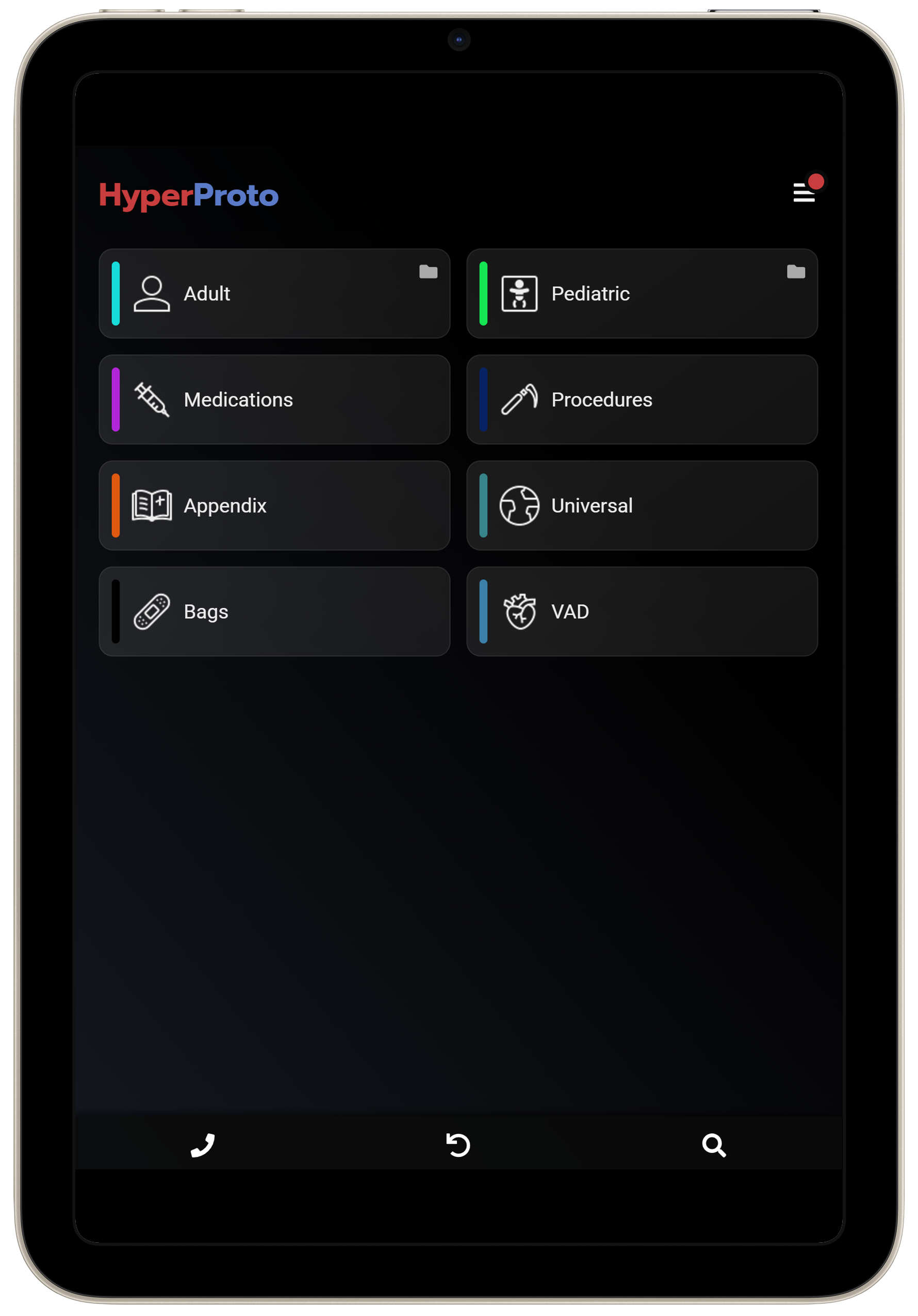 HyperProto app showing a medical protocol on a mobile device